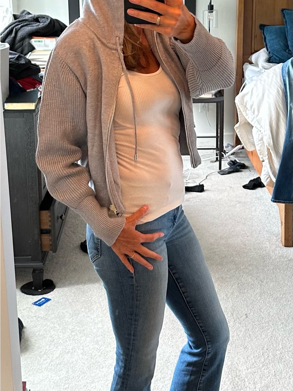 Cropped Light Gray Zip Hoodie Jacket - Women - Picture 2 of 10